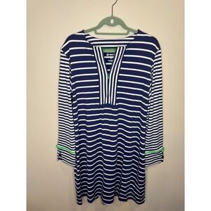 Ibkul 1/4 Zip Long Sleeve Navy Striped Dress Sz XL Golf Tennis UPF 50